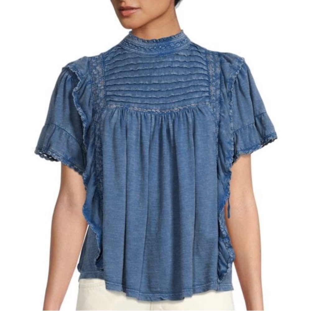 Free People Ruffled Lace-Trimmed Cotton Top Size Medium